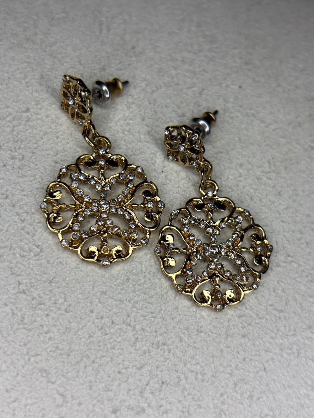 Gold Filigree Crystal Drop Earrings